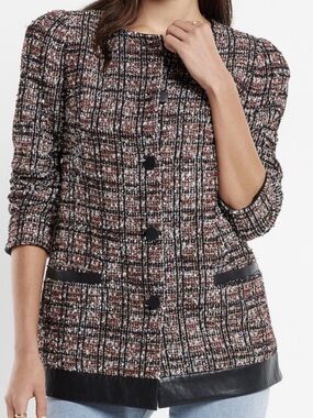 Express Tweed Blazer with Black Leather Trim - Brown/Black/White